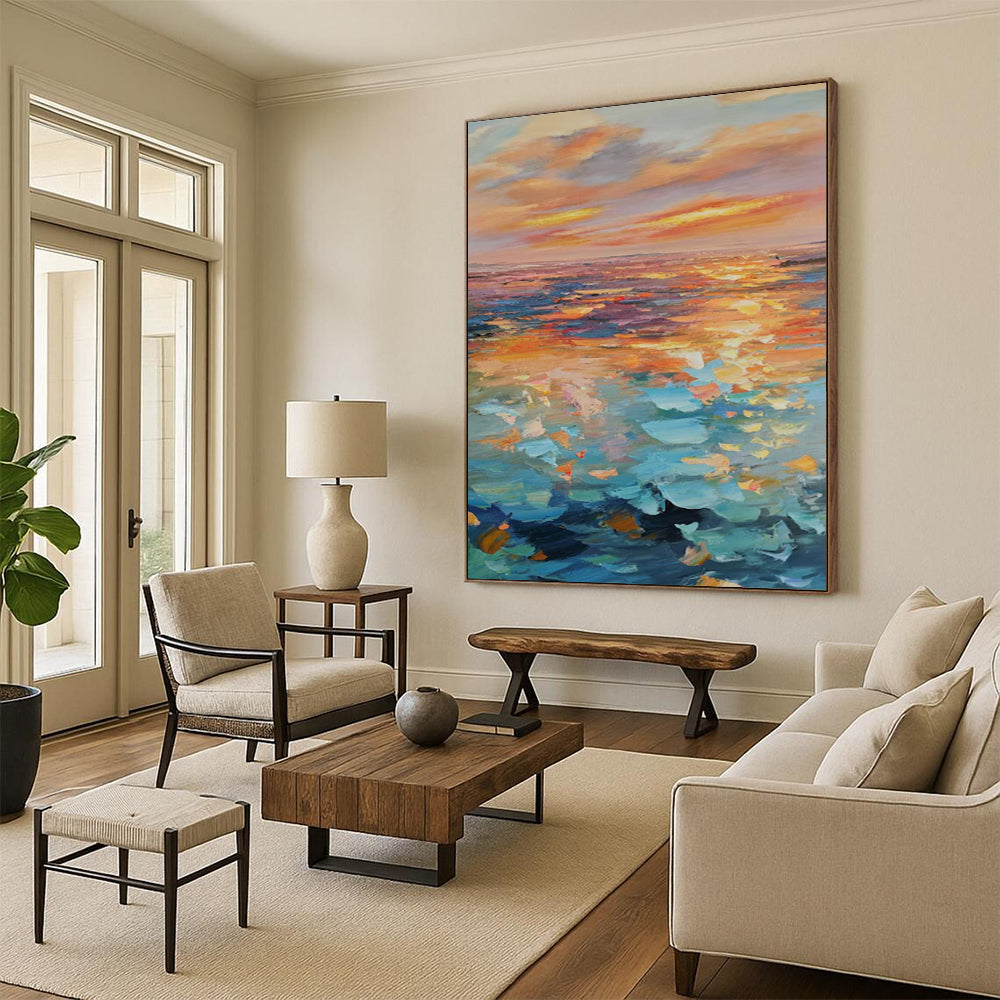 “Colorful Sunset Sea” - Impressionist Painting On Canvas PT2204