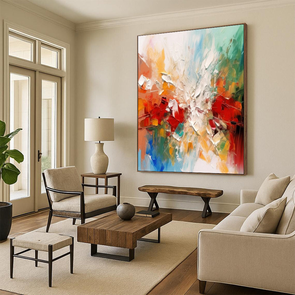 Colorful Abstract Burst Textured Painting On Canvas DS079