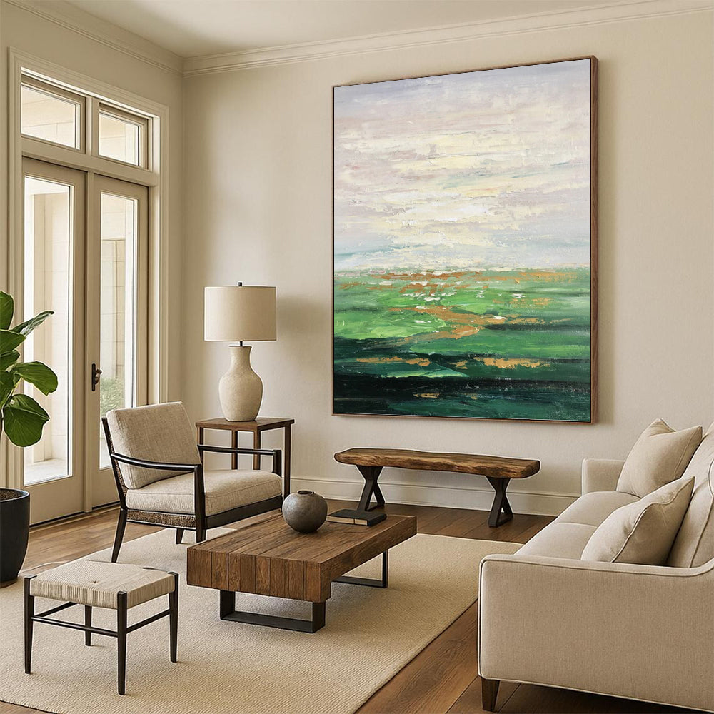 “Green Landscape Abstract” - Impressionist - Inspired Painting On Canvas PT1341