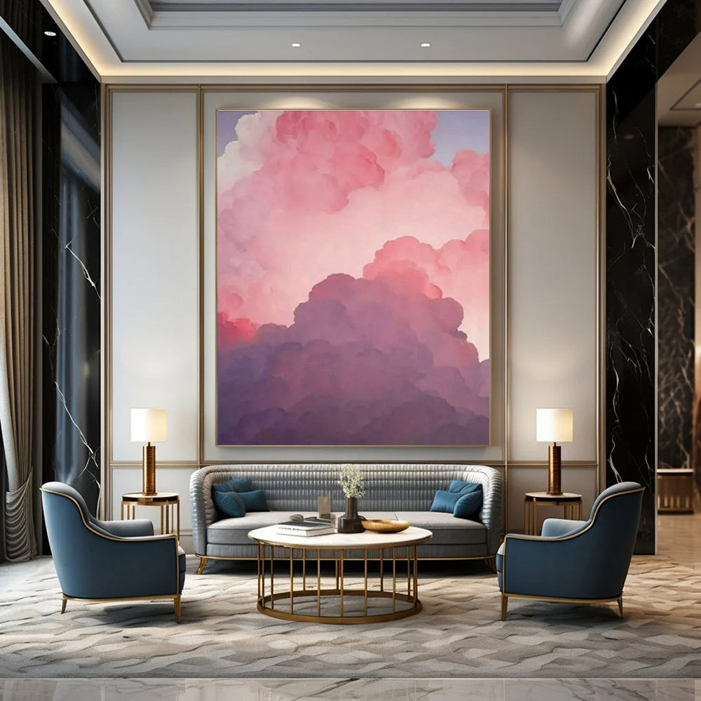 Pink, Purple, Blue with Fluffy Clouds "Dreamy Skies" Abstract Painting On Canvas PS1438