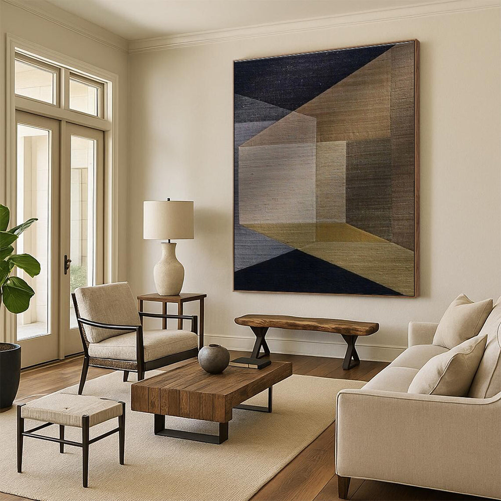 “Earthy Geometric Fusion” - Brown, Gray, Gold Abstract Geometric Painting On Canvas PS0677