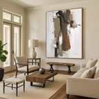 “Brown - White Layered Abstraction” - Brown, White, Black Abstract Painting On Canvas PS0496