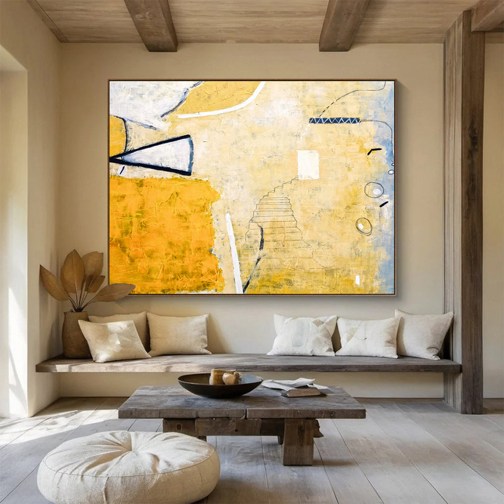 “Yellow - Toned Abstract Stairs” - Abstract Painting On Canvas DKS562