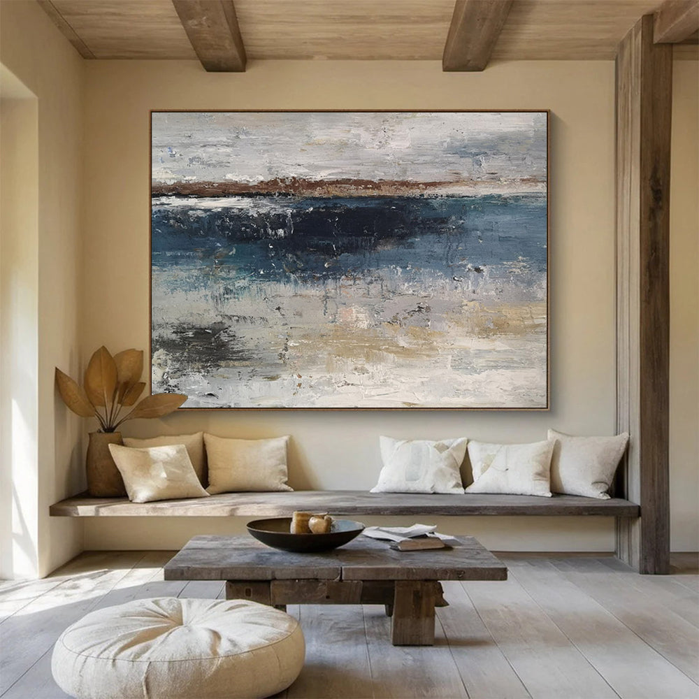 “Blue - Grey Coastal Serenity” Abstract Painting On Canvas DKS288