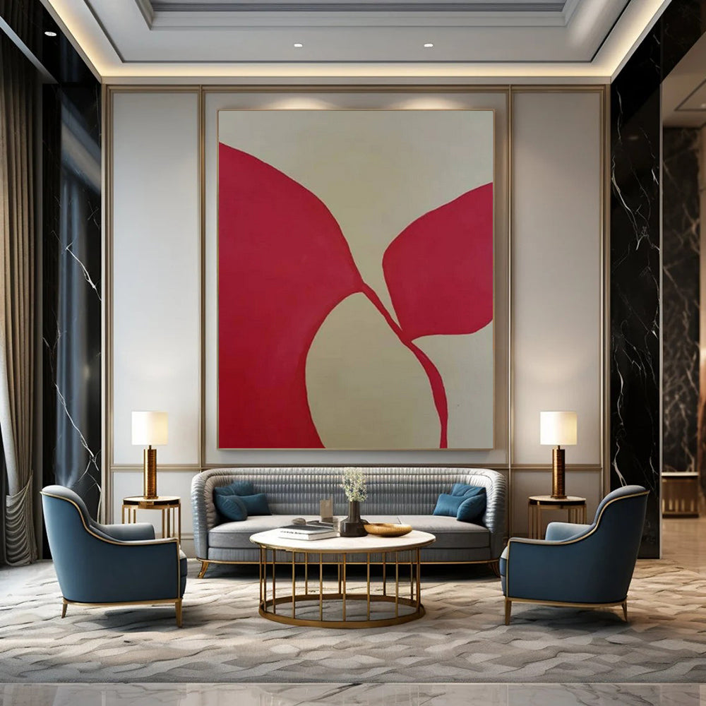 Red and Beige Organic, "Fluid Forms" – Organic Abstract Painting On Canvas PS0998