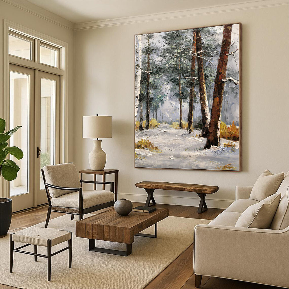 “Snowy Forest Path” - Impressionist Landscape Painting On Canvas PT1274