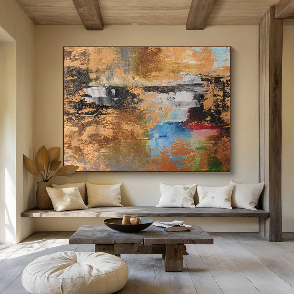 Gold - Accented Colorful Abstract Painting On Canvas DKS019