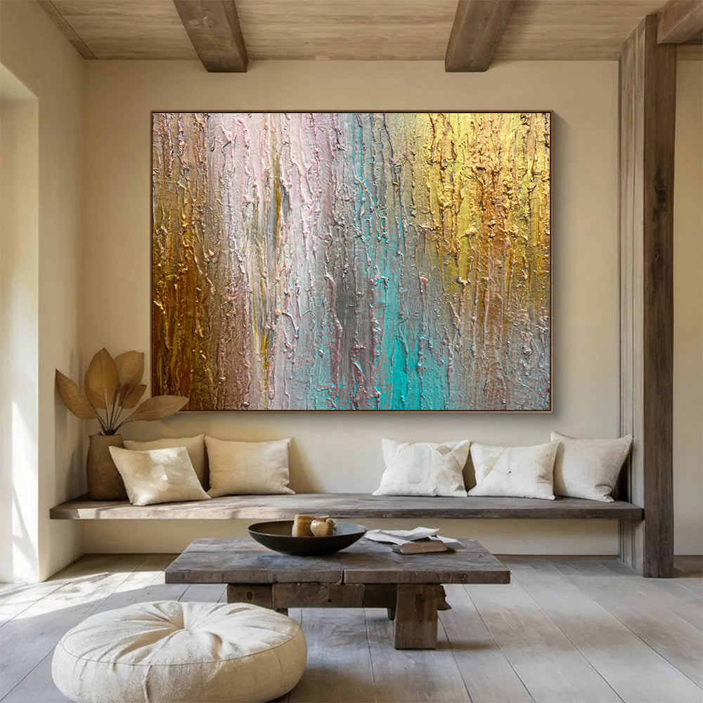 “Metallic - Color Dripped Textures” - Textured Oil Painting on Canvas DKS916