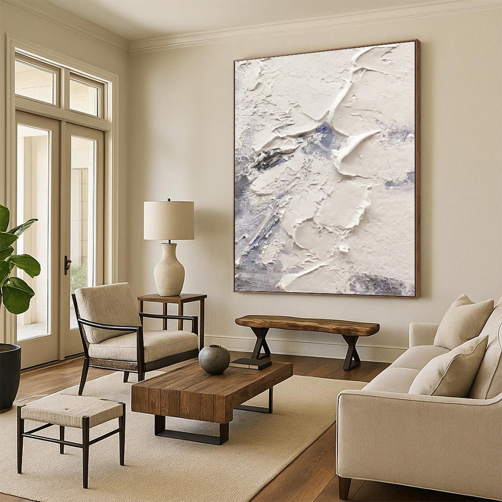 “White - Blue Textured Abstract” - Textured Abstract Painting On Canvas PT1258