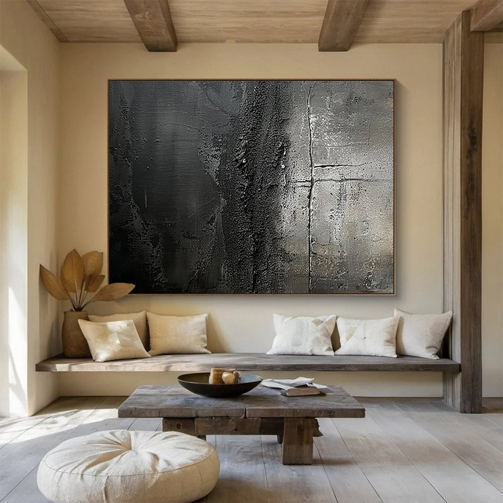 Grey and Black Textured Layers Abstract Expressionist Painting On Canvas DKS150