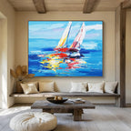 “Blue - Colorful Sailboats” - Expressionist Nautical Painting On Canvas PT266