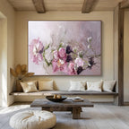 “Pink Flowers with Baby’s Breath” - Romantic Floral - Painting On Canvas PT1762