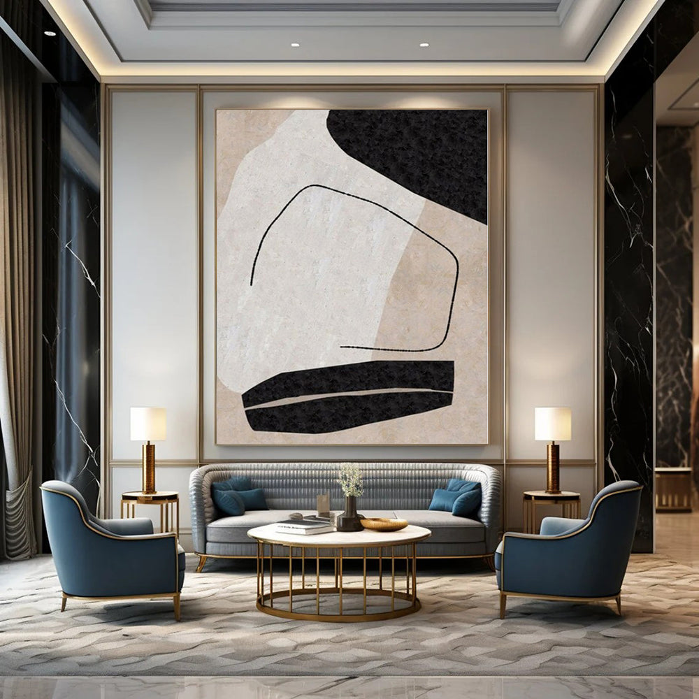 Black, White and Beige with Fragmented Lines "Broken Unity" Abstract Painting On Canvas PS1142