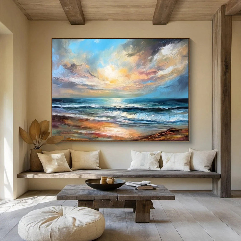 Colorful Seaside Sunset Impressionist Seascape Painting On Canvas DKS152