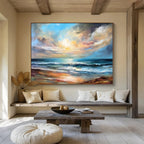Colorful Seaside Sunset Impressionist Seascape Painting On Canvas DKS152