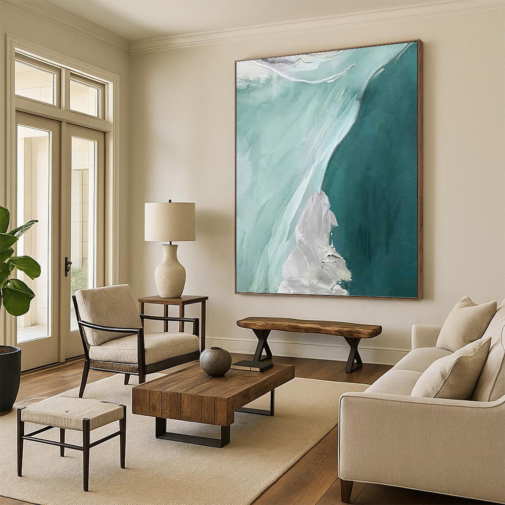 “Teal - White Abstract Flows” - Fluid Abstract Painting On Canvas PT1236