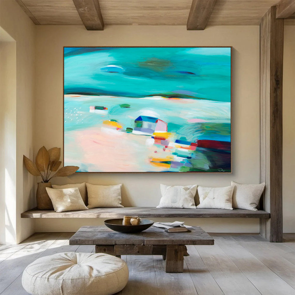 Bright Coastal Abstract Painting On Canvas DKS058