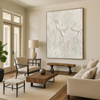 “White Textured Figure Abstract” - Minimalist Plaster Painting On Canvas PT0989