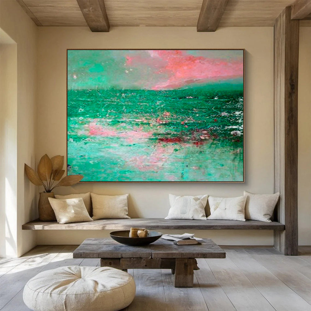 “Turquoise Seascape Abstract” - Dreamy Impressionistic Painting On Canvas DKS398