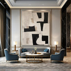 Black, White, Beige with Geometric Shapes "Geometric Rhythm" Abstract Painting On Canvas PS1364