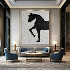Textured Black Horse Silhouette on White "Equestrian Impression" Mixed - Media Painting On Canvas PS1079