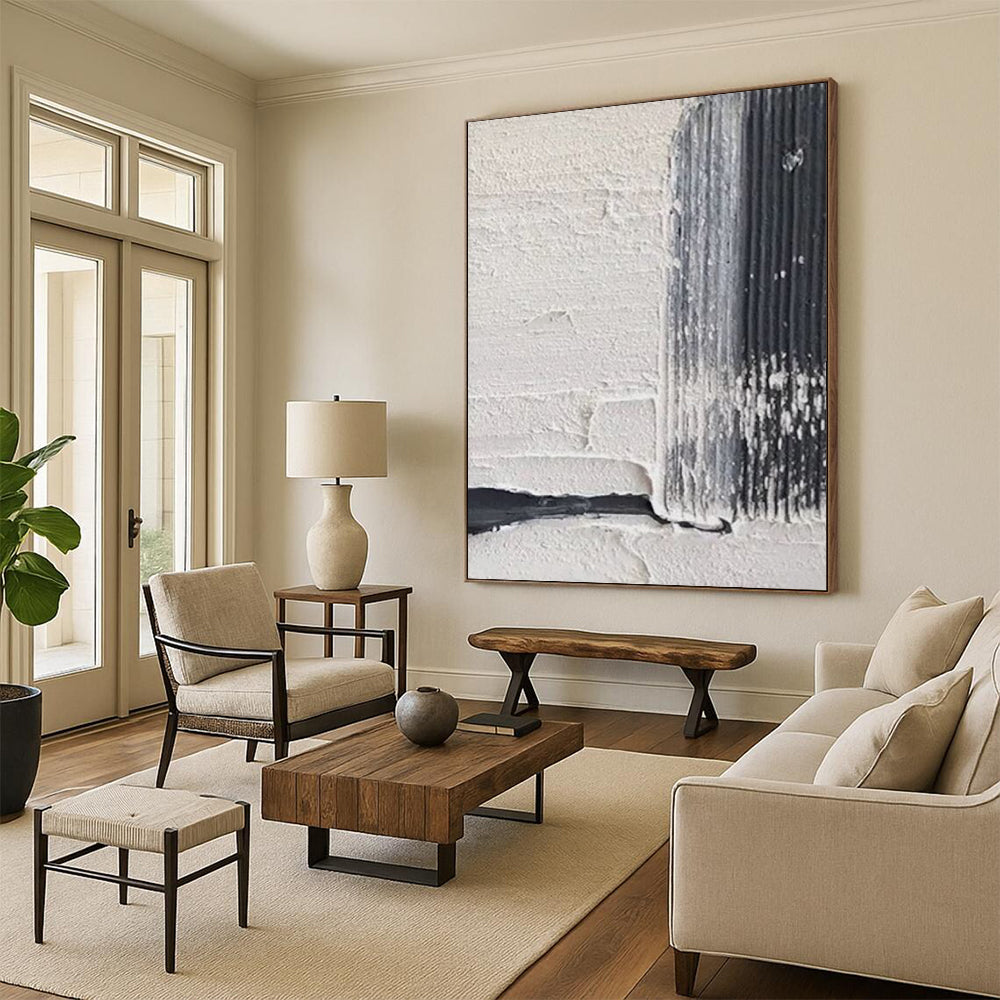 “Textured Monochrome” - Subtle White & Black Textures Painting On Canvas DS147