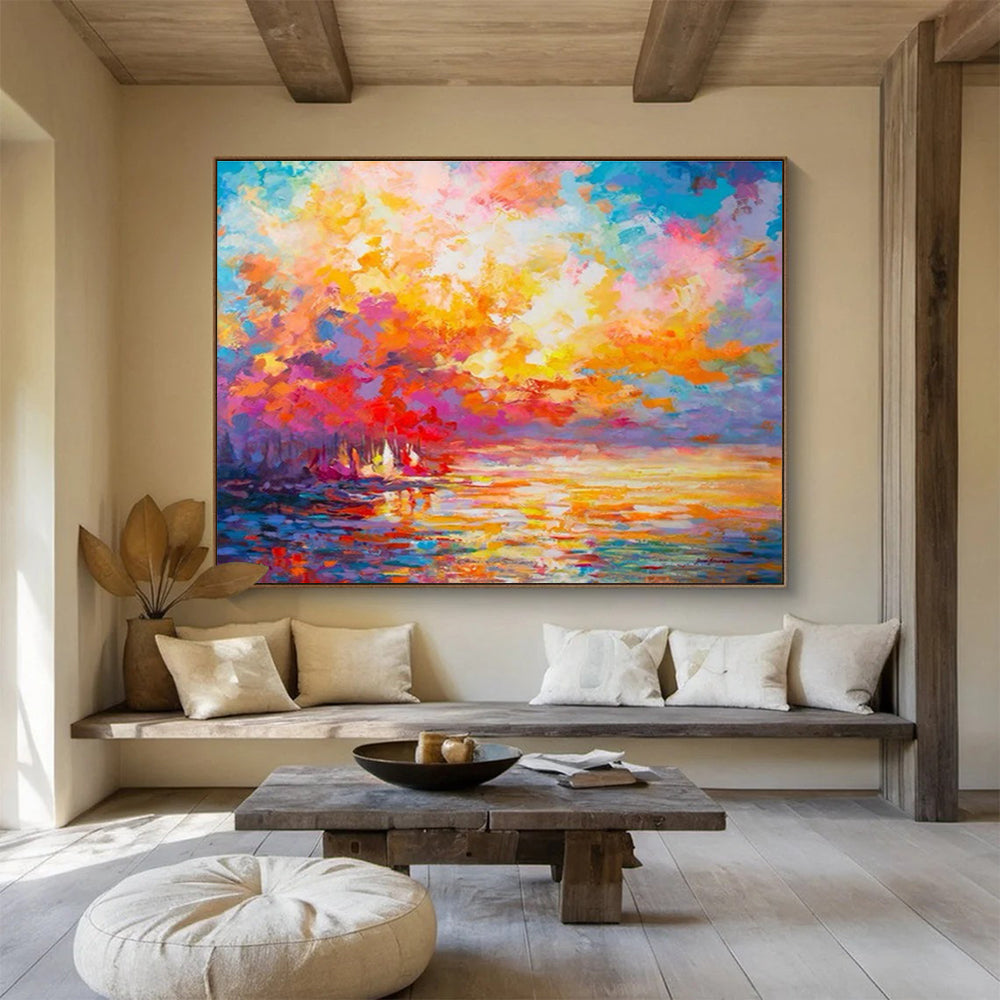 “Vibrant Sunset Abstract” - Impressionistic Landscape Painting On Canvas DKS409