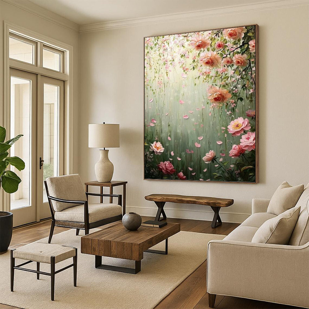 “Pink Floral Garden” - Floral, Dreamy Painting On Canvas PT1553