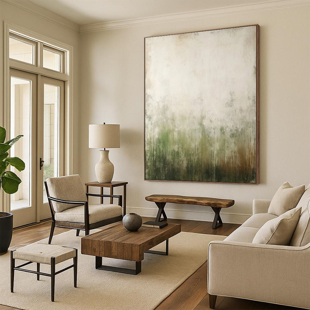 “Green - Gray Abstract Mist” - Green, Gray Abstract Painting On Canvas PS0534