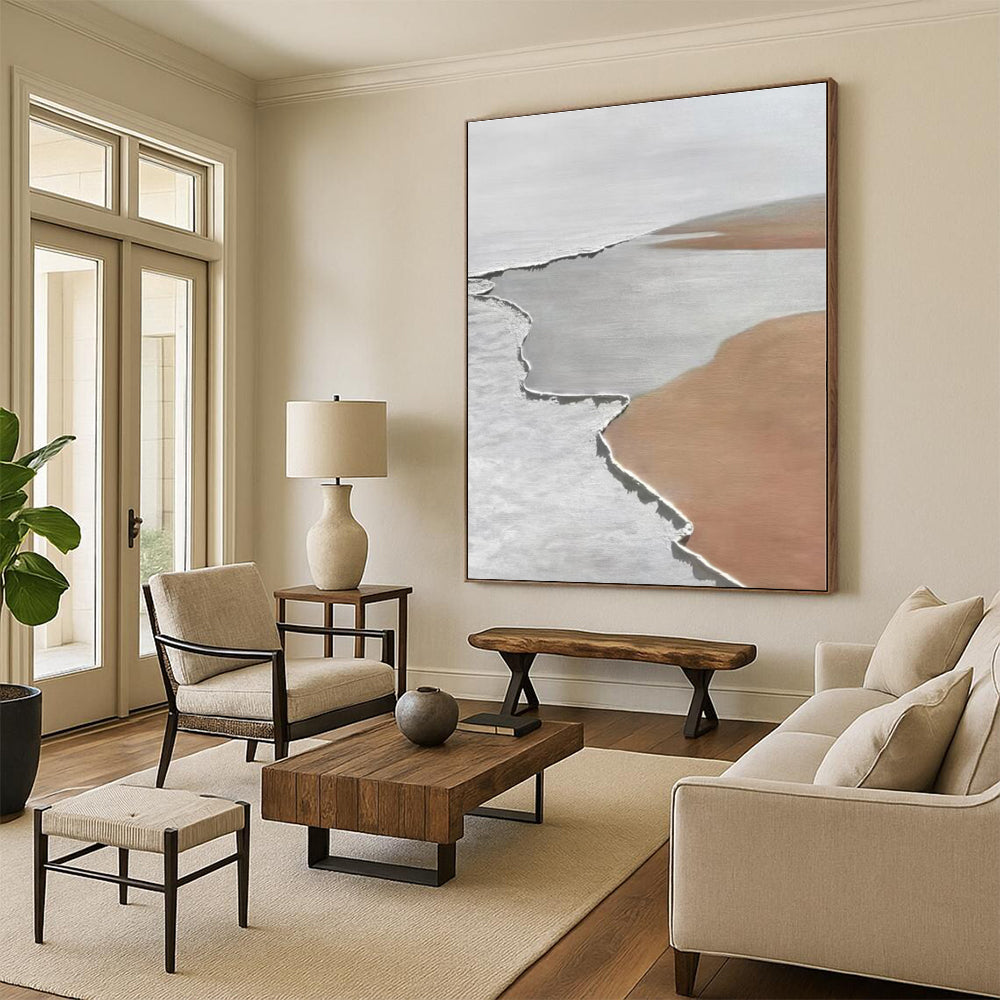 “White & Brown Minimalist Shapes” - Minimalist Abstract Painting On Canvas PS0406