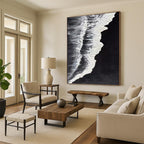 “Black - White Ocean Waves: Minimalist Seaside Art” - Stark Coastal Painting On Canvas PT0962