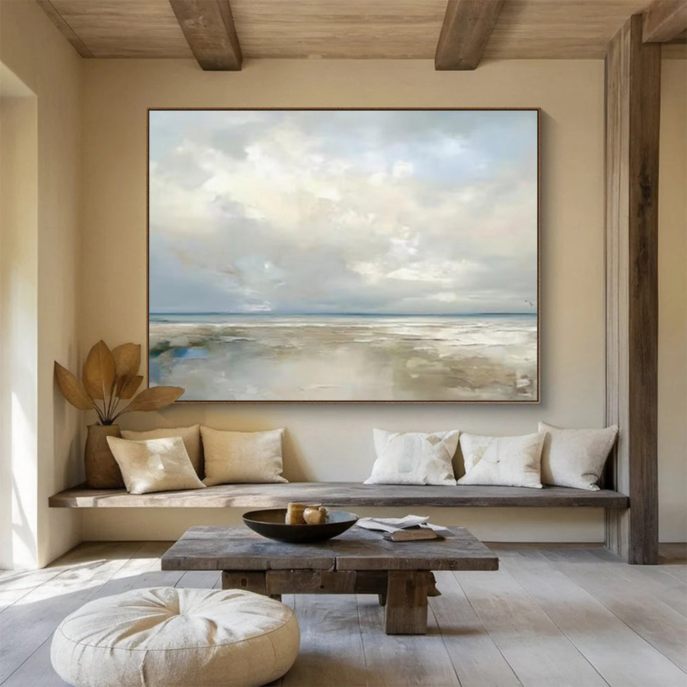 Soft Cloudy Seaside in Pastels - Impressionistic Seascape Painting On Canvas DKS322