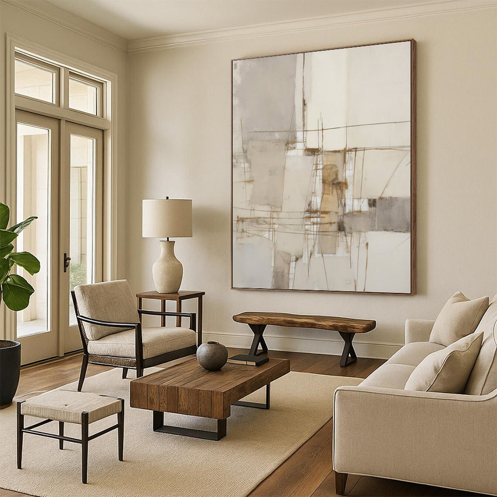 “Neutral Line - Geometric Abstract” - Minimalist Abstract Painting On Canvas PT1309