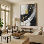 “Black - White - Gold Abstract” - Opulent Abstract Painting On Canvas PS0085
