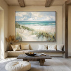 Coastal Serenity in Blue - Green Landscape Painting On Canvas DKS171
