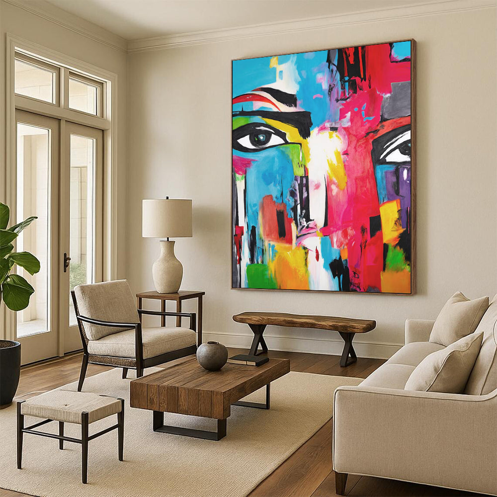 “Vibrant Abstract Face” - Expressionist Pop - Art Painting On Canvas PT2220