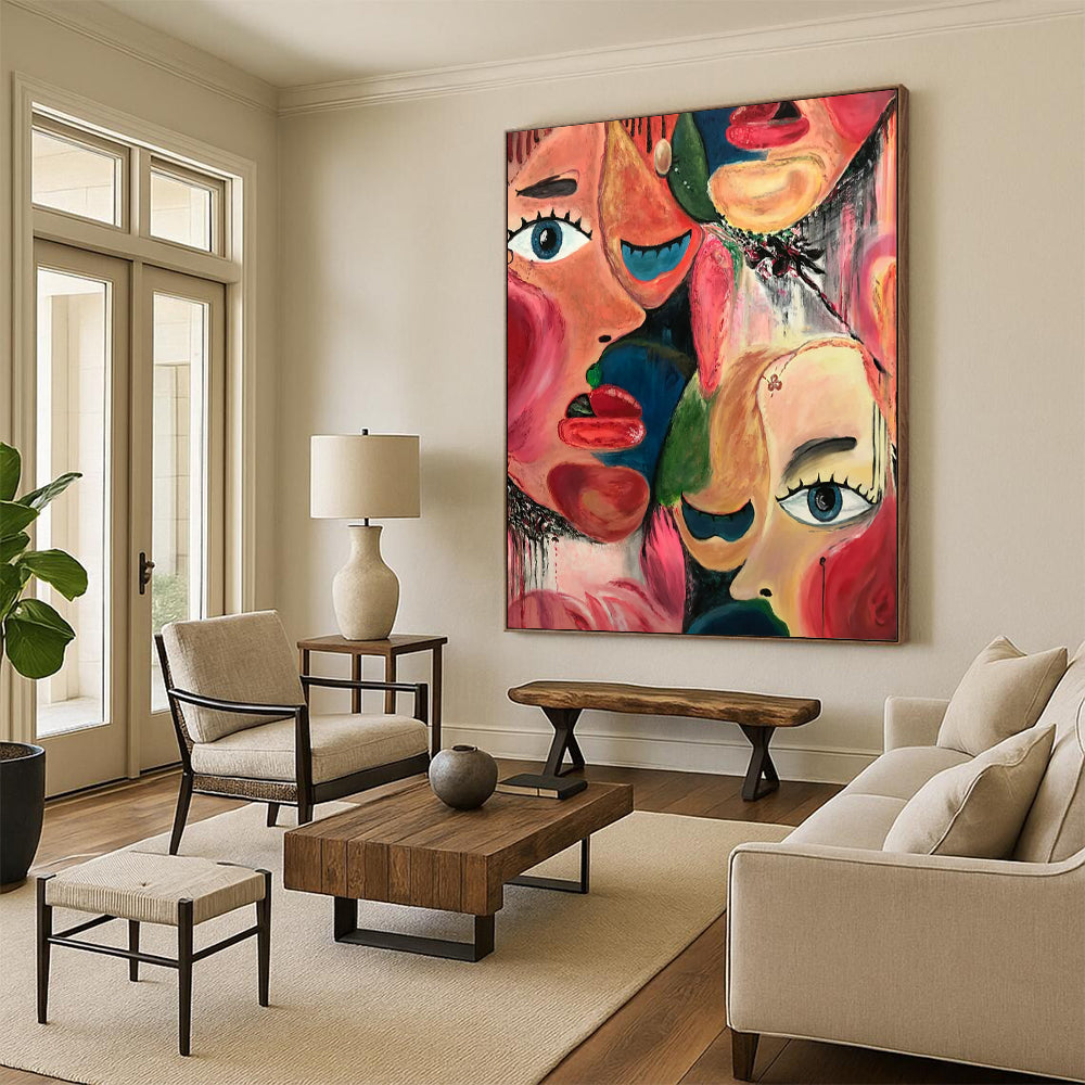 “Colorful Fragmented Faces” - Expressionist Abstract Painting On Canvas PT2235