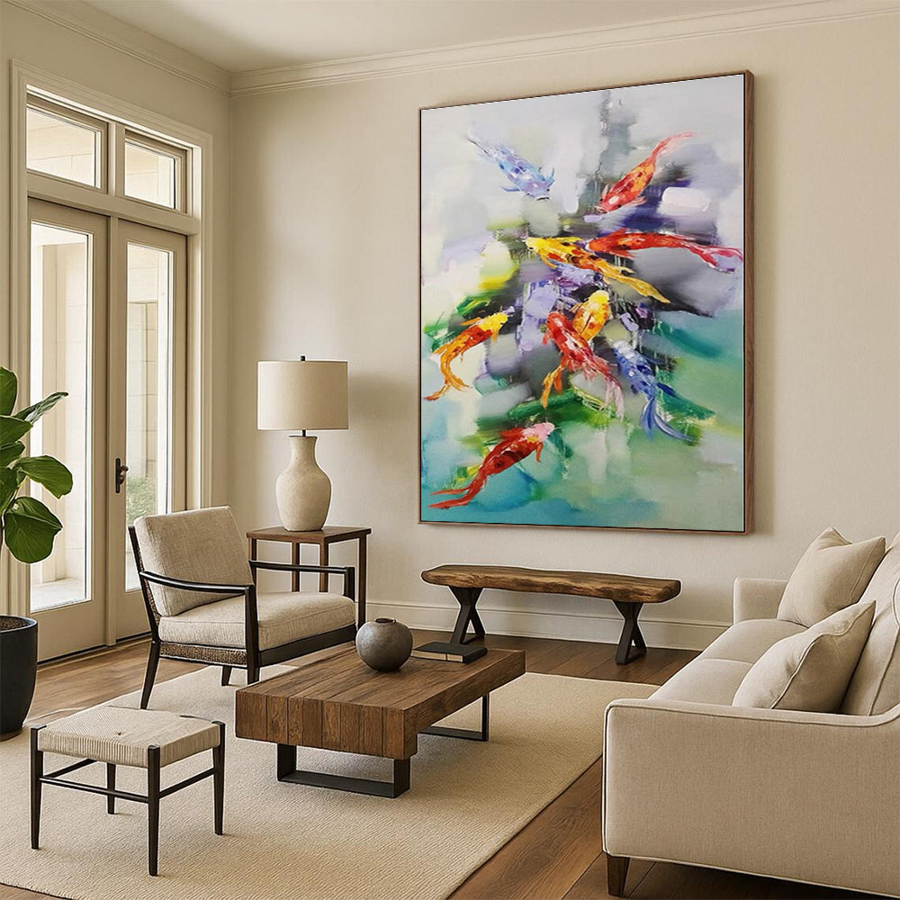 “Colorful Koi Fish Abstraction” - Abstract Animal Painting On Canvas PS0432