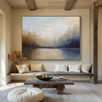 “Soft Lake Reflection in Blues and Golds” - Impressionistic Landscape Painting On Canvas PT041