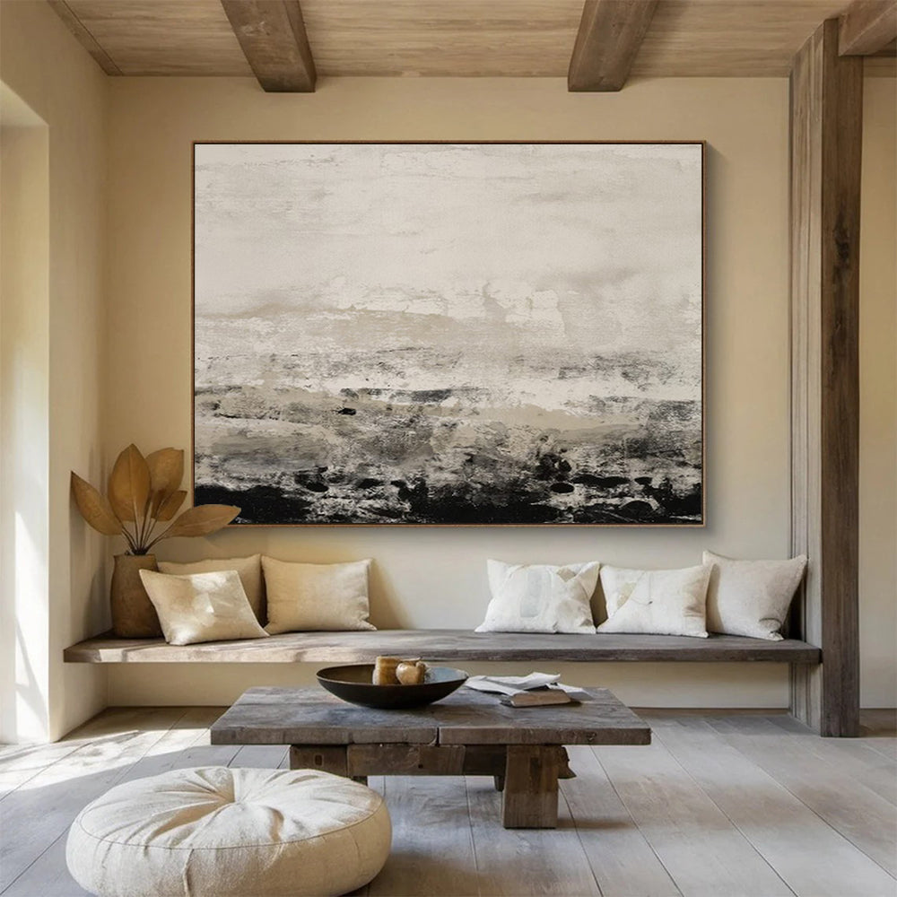 “Monochrome Coastal Haze” - Serene Seascape Painting On Canvas DKS445