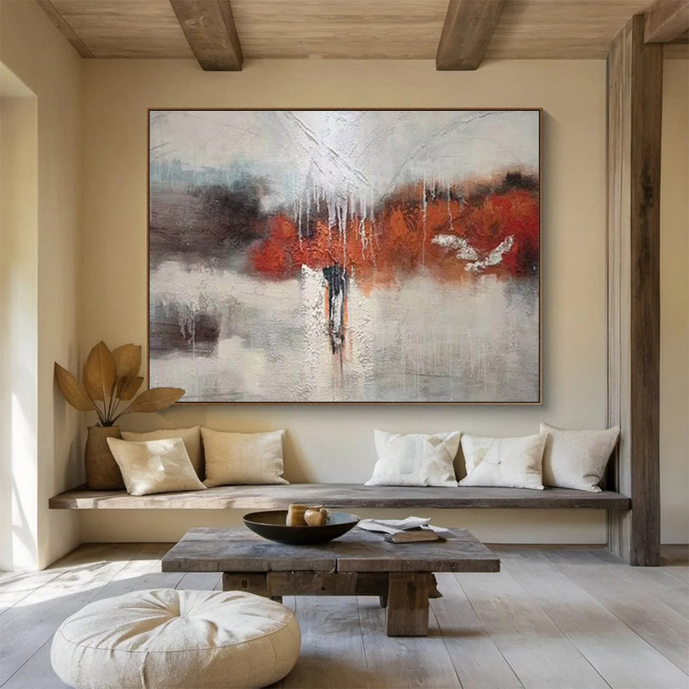 “Red - Grey Dripping Emotion” Abstract Painting On Canvas DKS299