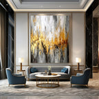 Gray and Gold Abstract, "Gilded Mist" – Abstract Textured Painting On Canvas PS0923