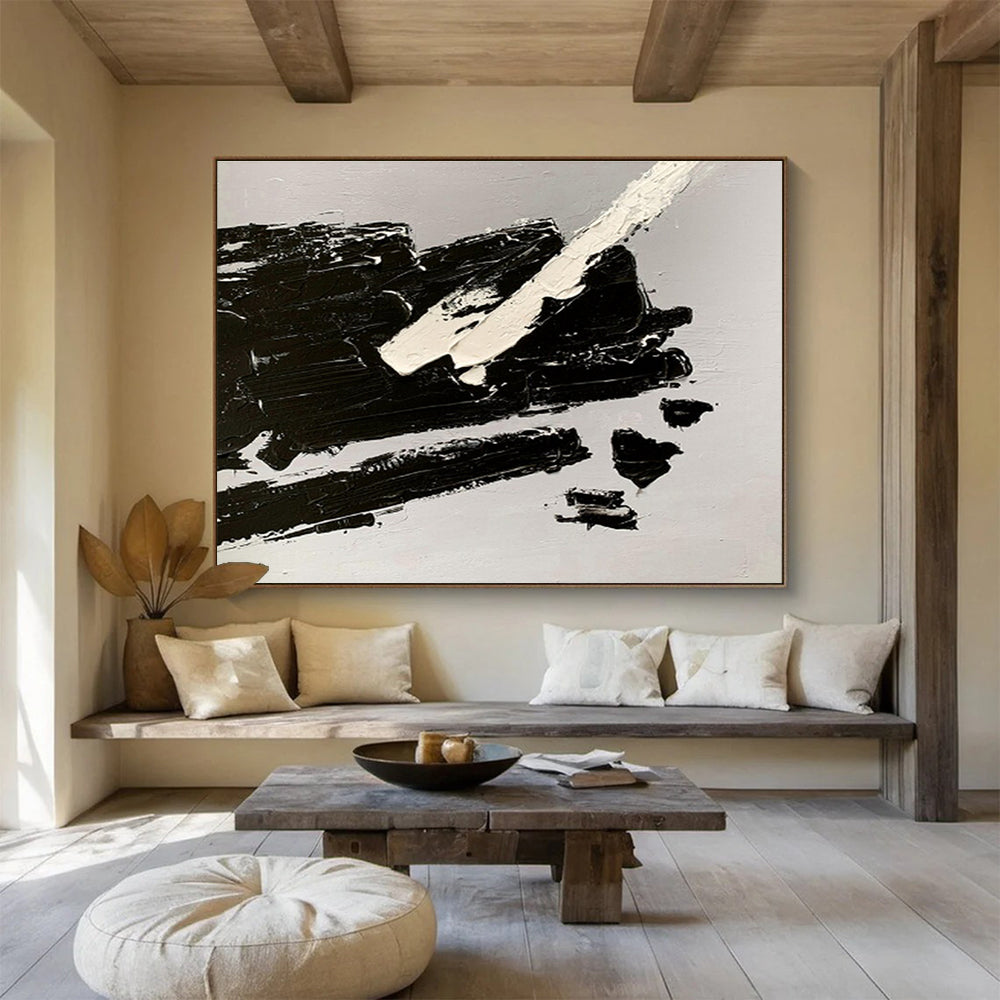 “Black - White Bold Strokes” Abstract Painting On Canvas DKS284