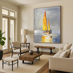 “Yellow - Sailed Boat on Calm Water” - Impressionistic Oil Painting On Canvas PT2198