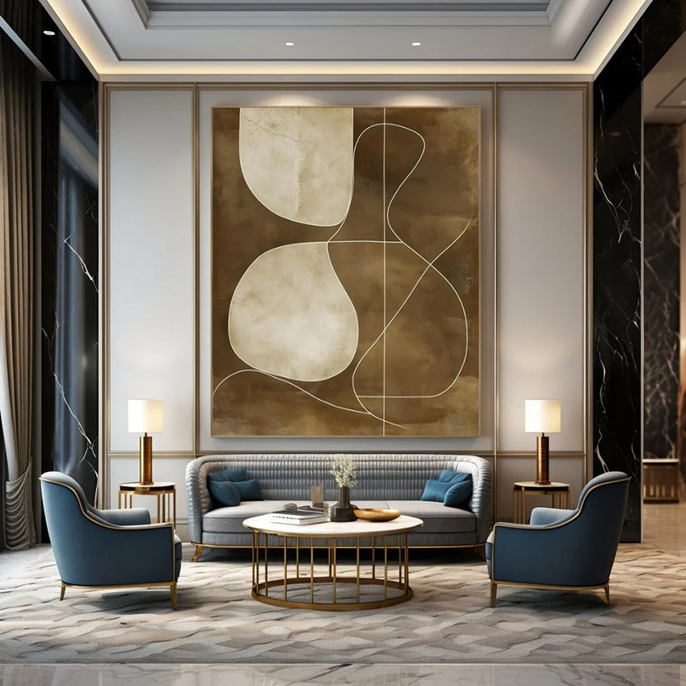 Brown and White Abstract, "Earthly Lines" – Abstract Line - Art Painting On Canvas PS0941