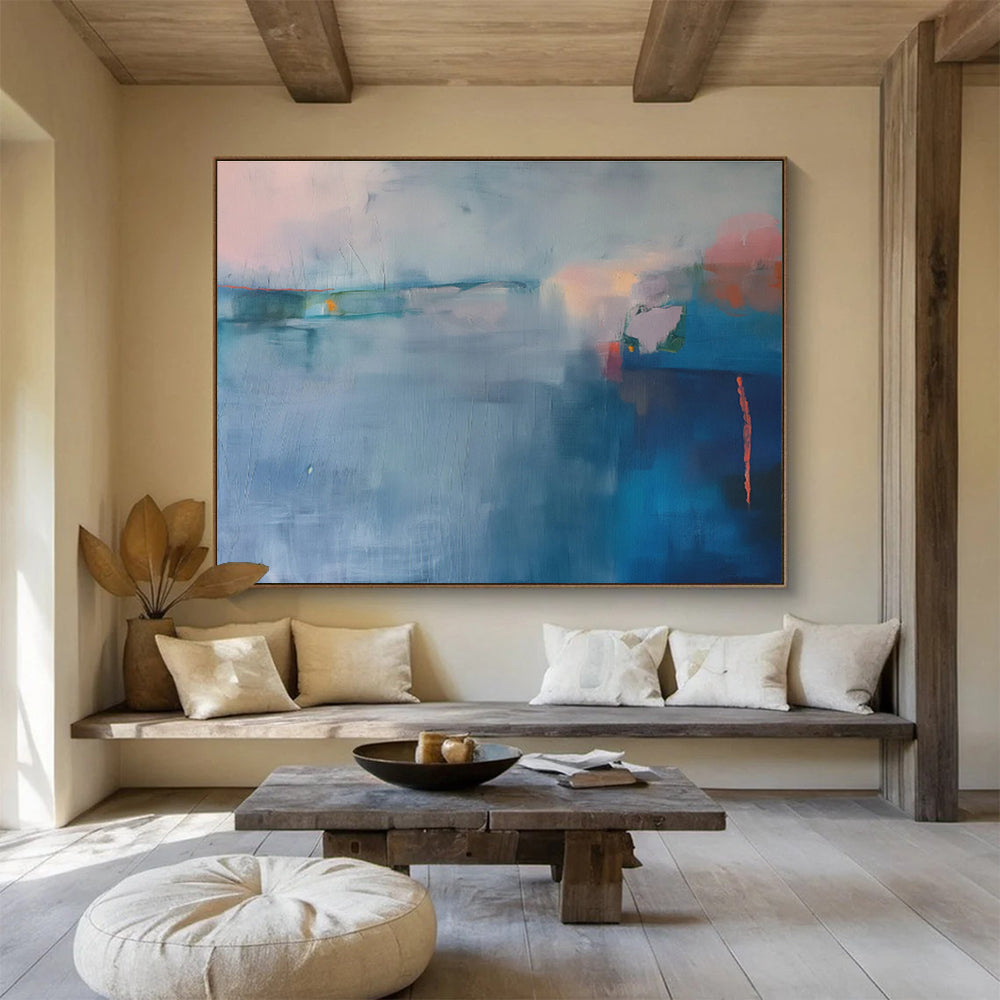 “Muted Blue Landscape” - Abstract Seascape Painting On Canvas DKS477