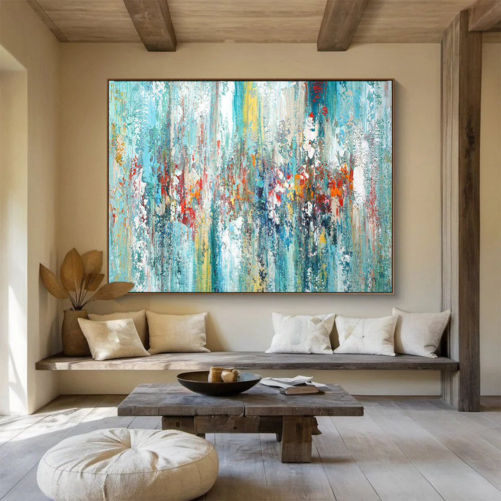 “Vibrant Blue - Green Abstract Blend” - Dynamic Strokes Painting On Canvas PT1515