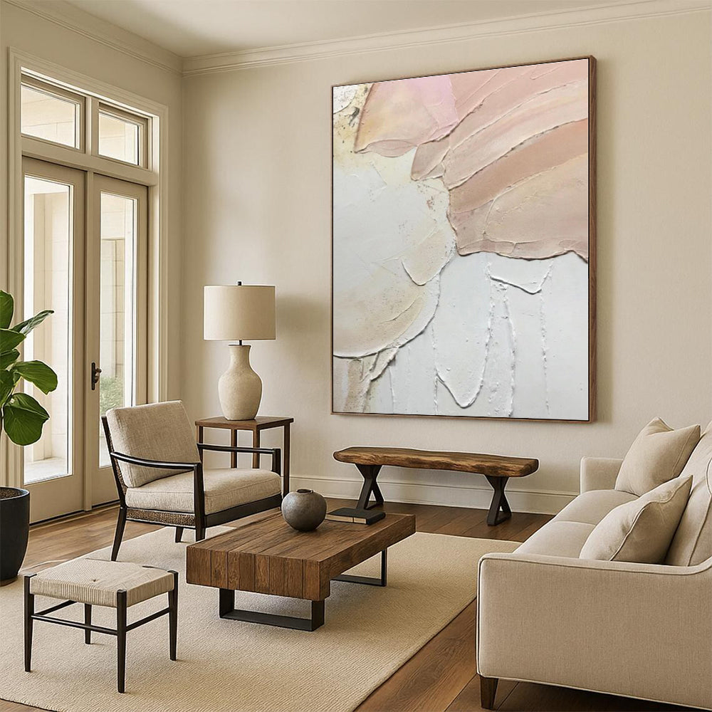 “Soft Pink & White Textured Art” - Textured Abstract Painting On Canvas PS0409