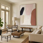 “Blush & Earth Tones” - Black, Pink, Beige, Brown Abstract Minimalist Painting On Canvas PS0656