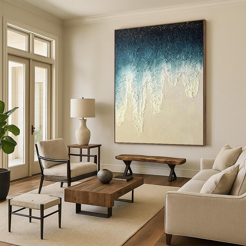 “Blue to Beige Gradient with Icicle - like Textures” - Abstract Winter - Inspired Painting On Canvas DS343